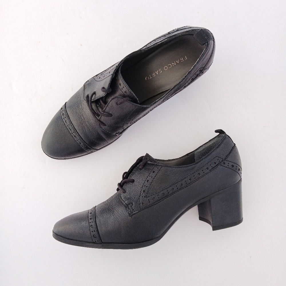 Franco Sarto Leather Lace Up Block Heel Size 9.5